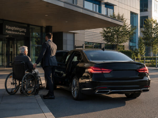 Hilfe am Haupteingang des Krankenhauses